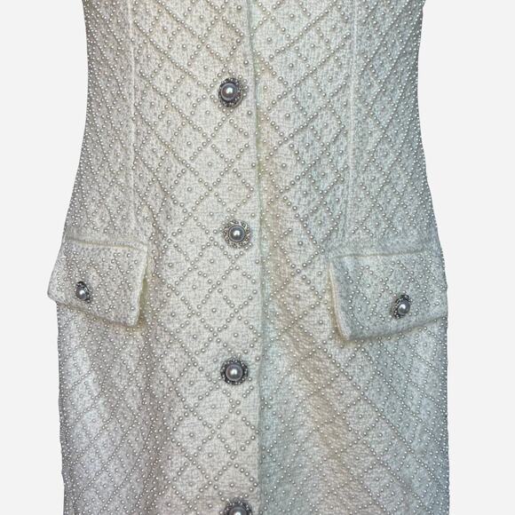BHLDN White Ella Pearl Beaded Tweed Dress - Picture 4 of 11